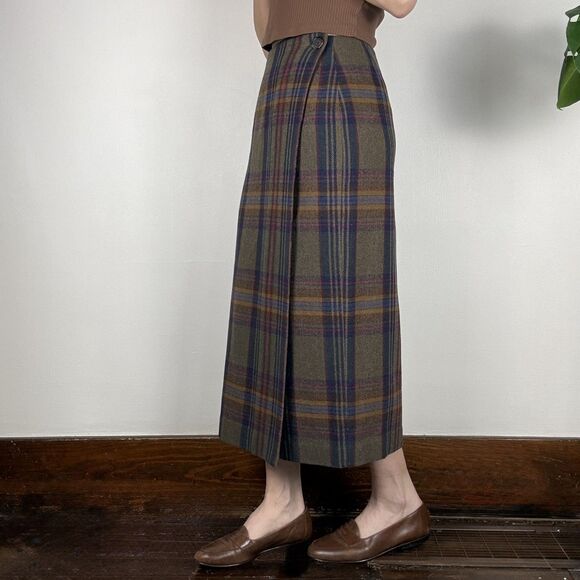 Vintage Wool Plaid Wrap Skirt | Tartan Winter Midi Skirt, USA Made - Picture 5 of 11